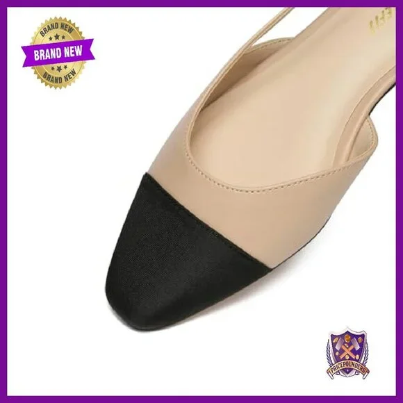 Women's Slingback Flats Square Toe Leather Wedding Pumps Low Heel - Picture 5 of 8